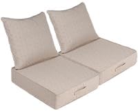 Outdoor Olefin Water-Resistant Deep Seat Cushion Set, 2PCS Weather and Fade Resistant 24''x 24''x 6'' Patio Furniture Seat Cushion, Thickened Sofa Chair Pad for Lawn, Garden, Light Beige