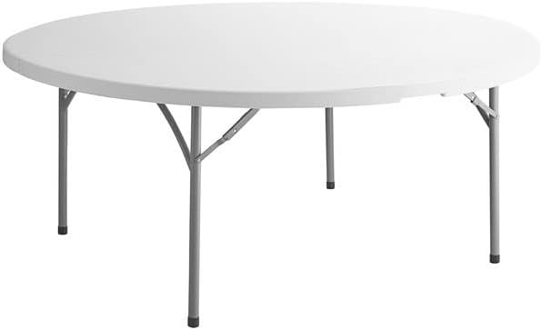 PRO&Family Commercial Round Folding Table, White Top, Powder-Coated Steel Frame, High-Impact Polyethylene Construction, Perfect for Wedding, Party, Shool, Church. (4, 72")