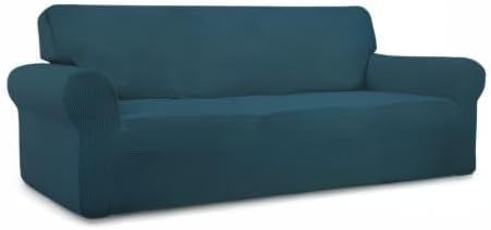 Easy-Going Stretch Oversized Sofa Slipcover 1-Piece Sofa Cover Furniture Protector Couch Soft with Elastic Bottom for Kids, Polyester Spandex Jacquard Fabric Small Checks Deep Teal