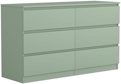 Vibe & Dine 6 Drawer Double Dresser, Modern Chest of Drawers with Wide Storage for Closet, Bedroom, Living Room (Light Green)