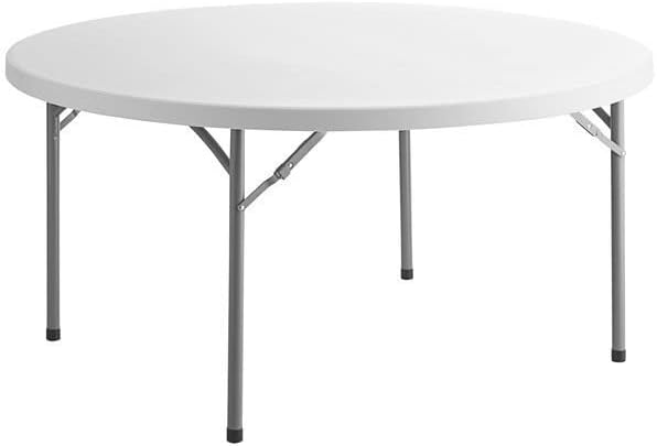 PRO&Family Commercial Round Folding Table, White Top, Powder-Coated Steel Frame, High-Impact Polyethylene Construction, Perfect for Wedding, Party, Shool, Church. (8, 60")