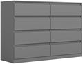 Vibe & Dine 8 Drawer Double Dresser, Modern Chest of Drawers with Wide Storage for Closet, Bedroom, Living Room, Grey