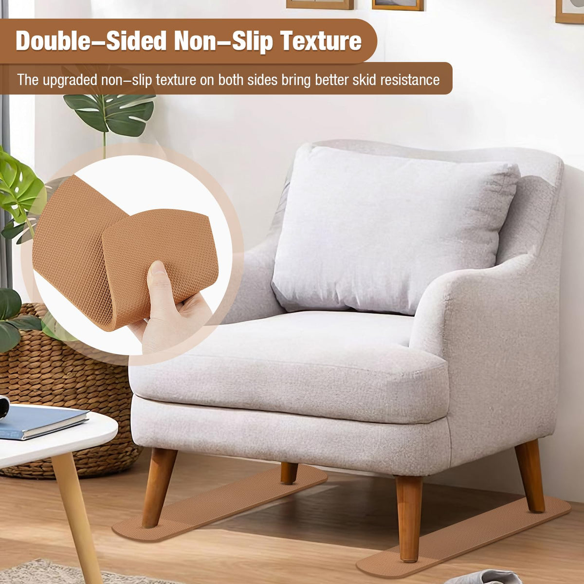 3 BUZZLETT 4-Pack Anti-Slip Rail Pads for Recliners & Sofas – 30.5 x 3.9 in Rubber Floor Protectors