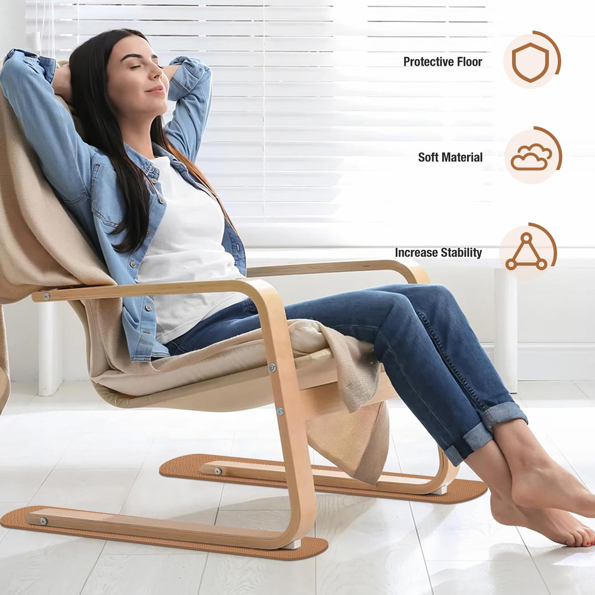 3 BUZZLETT 4-Pack Anti-Slip Rail Pads for Recliners & Sofas – 30.5 x 3.9 in Rubber Floor Protectors