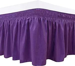 Purple Wrap Around Bed Skirts with 16" Drop - Three Sides Fabric Adjustable Elastic Dust Ruffle Silky Soft -600 TC Stretchy Bed Skirt-Olympic Queen(66"X 80") Purple