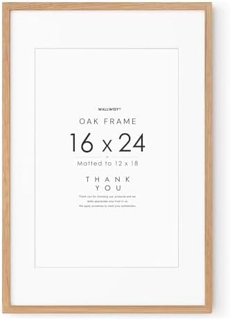 16x24 Poster Frame, Solid Oak Wood 16x24 Frames with Mat to 12x18