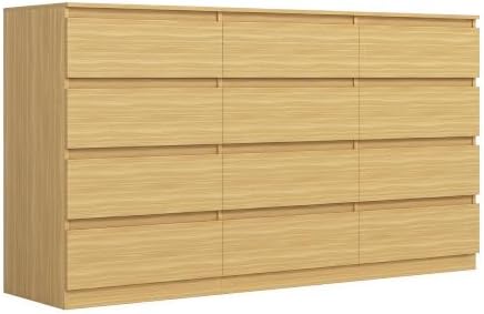 Vibe & Dine 12 Drawer Dresser, 59.1" Large Dresser for Bedroom Free Handle, Modern Wooden Chest of Drawers with Wide Storage for Living Room, Natural Wood