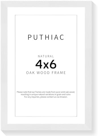 puthiac 4x6 Solid Oak Wood Picture Frame, White, 1 Pack