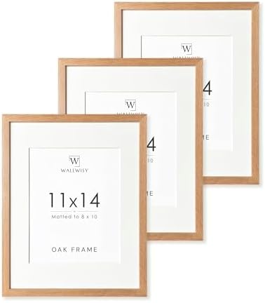 11x14 Picture Frame, 11x14 Solid Oak Frames with Mat to 8x10
