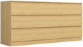 Vibe & Dine 9 Drawer Dresser, 59.1" Long Dresser for Bedroom Free Handle, Modern Wooden Chest of Drawers with Wide Storage for Living Room, Natural Wood
