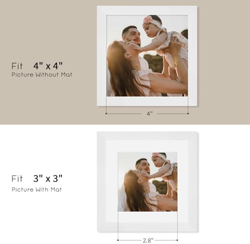 puthiac 4x4 Solid Oak Wood Picture Frames, White, 3 Pack