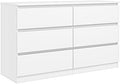 Vibe & Dine White Dresser, Modern 6 Drawer Double Dresser for Bedroom, Wood Chest of Drawers with Wide Storage for Living Room