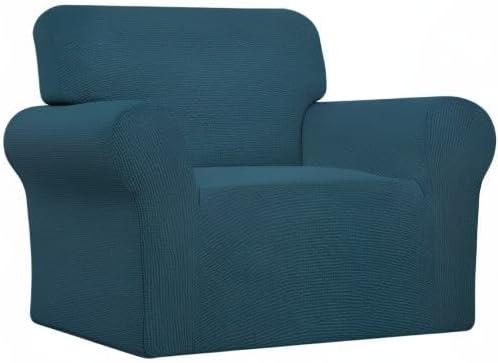 Easy-Going Stretch Chair Sofa Slipcover 1-Piece Couch Sofa Cover Furniture Protector Soft with Elastic Bottom for Kids, Pet. Spandex Jacquard Fabric Small Checks (Chair, Deep Teal)