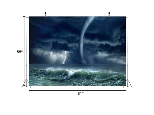 7x5ft Fabric Hurricane in The Ocean Photography Backdrop Lighting Storm and Grey Sky Background Horror Disaster Scenery Decorations Halloween Themed Party Photoshoot Booth Studio Props - size: 7x5FT