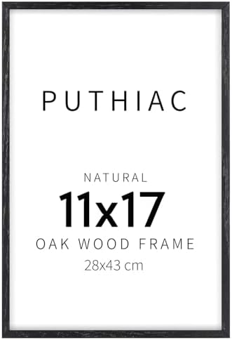 puthiac 11x17 Solid Oak Wood Picture Frame, Black, 1 Pack