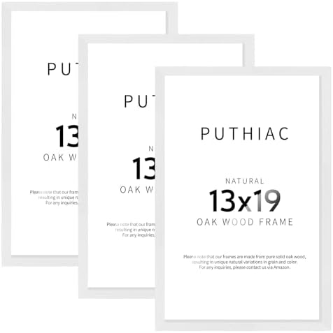 puthiac 13x19 Solid Oak Wood Picture Frames, White, 3 Pack