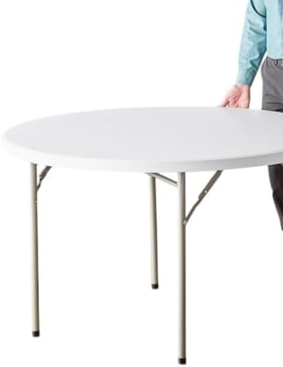 PRO&Family Commercial Round Folding Table, White Top, Powder-Coated Steel Frame, High-Impact Polyethylene Construction, Perfect for Wedding, Party, Shool, Church. (9, 48" Bi-Fold)