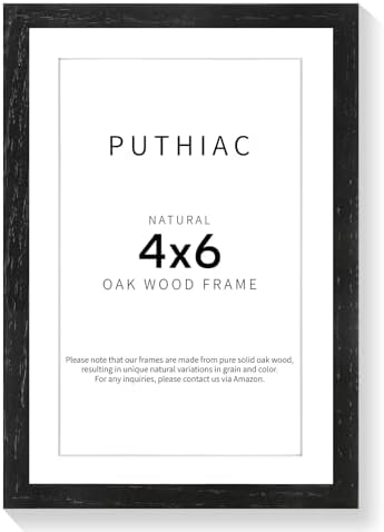 puthiac 4x6 Solid Oak Wood Picture Frame, Black, 1 Pack