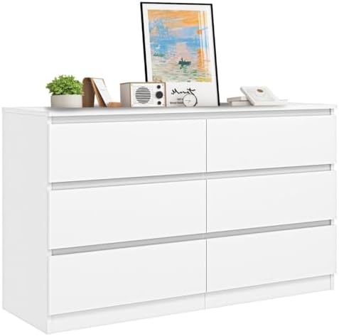 VERYKE White 6 Drawer Dresser for Bedroom,Chest of Drawers with No-Handle Design for Closet,Modern Wood Dresser Bedroom Storage Furniture