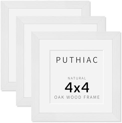 puthiac 4x4 Solid Oak Wood Picture Frames, White, 3 Pack