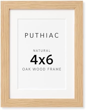 puthiac 4x6 Solid Oak Wood Picture Frame with 3x5 Mat, Natural Oak, 1 Pack