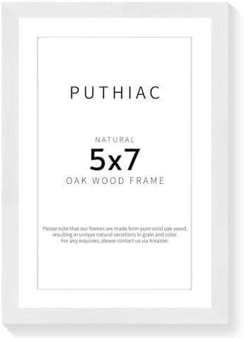 puthiac 5x7 Solid Oak Wood Picture Frame, White, 1 Pack