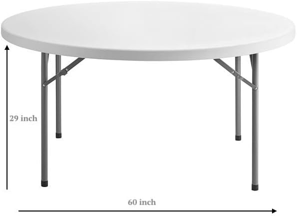 PRO&Family Commercial Round Folding Table, White Top, Powder-Coated Steel Frame, High-Impact Polyethylene Construction, Perfect for Wedding, Party, Shool, Church. (8, 60")