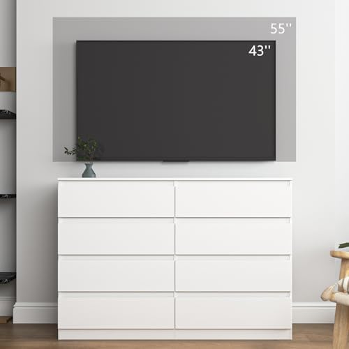 Spaco White 8 Drawer Dresser for Bedroom,Modern Deep Drawer Dresser,Wide Storage Chest of Drawer for Closet,Wood Storage Organizer Furniture for Living Room