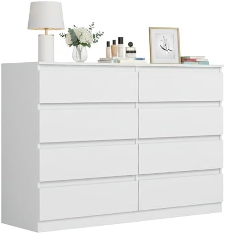 Spaco White 8 Drawer Dresser for Bedroom,Modern Deep Drawer Dresser,Wide Storage Chest of Drawer for Closet,Wood Storage Organizer Furniture for Living Room