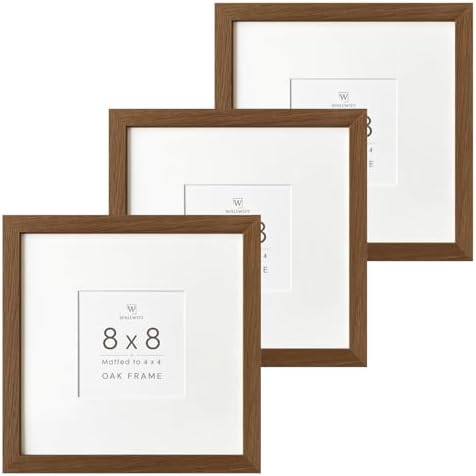8x8 Picture Frames, Solid Oak Wood 8x8 photo Frame with Mat to 4x4