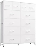 WLIVE 12 Drawer Tall White Fabric Dresser Bedroom Storage Chest