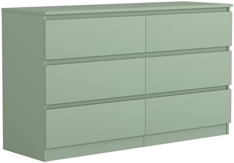 VERYKE Green 6 Drawer Dresser for Bedroom,Chest of Drawers with No-Handle Design for Closet,Modern Wood Dresser Bedroom Storage Furniture