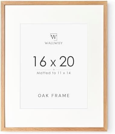 16x20 Picture Frame, Solid Oak Wood 16x20 Frames with Mat to 11x14