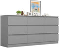 VERYKE Grey 9 Drawer Dresser for Bedroom,Chest of Drawers with No-Handle Design for Closet,Modern Wood Dresser Bedroom Storage Furniture
