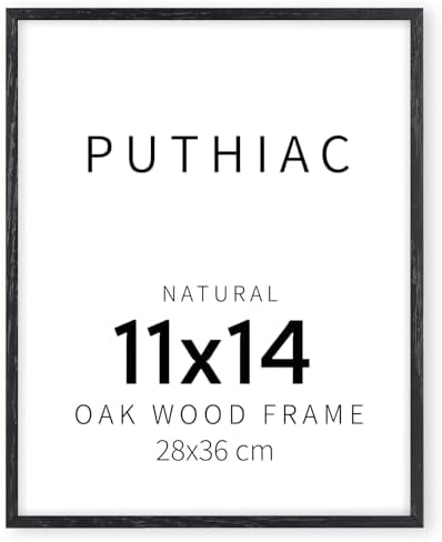 puthiac 11x14 Solid Oak Wood Picture Frame, Black, 1 Pack