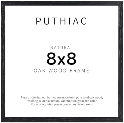 puthiac 8x8 Solid Oak Wood Picture Frame, Black, 1 Pack