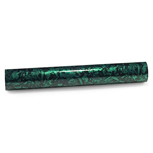 PET Marble Forged Carbon Fiber Textured Gloss Emerald Green Vinyl Wrap Auto Car Sticker Decal Film Sheet Bubble Free Air Release Technology with Tool Set 5FTx25FT - size: 5FT x 25FT