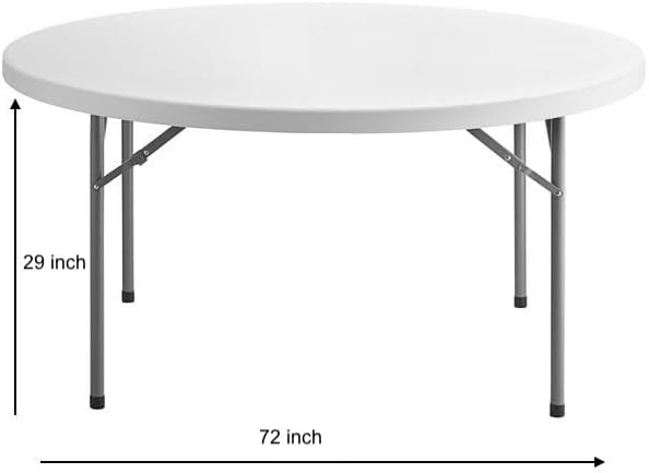 PRO&Family Commercial Round Folding Table, White Top, Powder-Coated Steel Frame, High-Impact Polyethylene Construction, Perfect for Wedding, Party, Shool, Church. (3, 72" Bi-Fold)