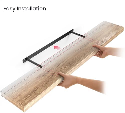 Ballucci Floating Shelf, 48" Wood Wall Shelf with Invisible Brackets for Bathroom, Living Room, Bedroom, Kitchen, Nursery, 8" Deep, Oak Finish