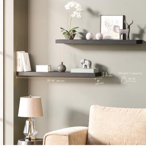 Ballucci Floating Shelves for Wall, 36" Wood Wall Shelf Set of 2, with Invisible Brackets for Bathroom, Living Room, Bedroom, Kitchen, Nursery, 8" Deep, Black