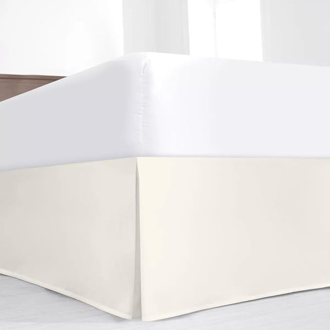 SKY BEDDINGS Luxury Pleated King Bed Skirt with Split Corners - 14 Inch Tailored Drop - Pleated Dust Ruffle - Wrinkle-Free 100% Microfiber - Easy Fit, Soft & Durable - Ivory