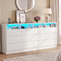 Gyfimoie 12-Compartment Divided Drawer Dresser w/Power Outlet, LED Light
