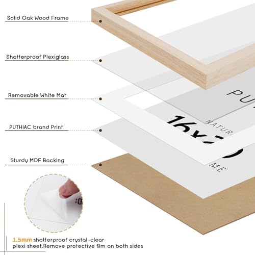 puthiac 16x20 Solid Oak Wood Picture Frames, Natural Oak, 3 Pack