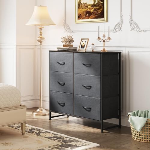 WLIVE Dresser for Bedroom with 6 Drawers, Dark Grey