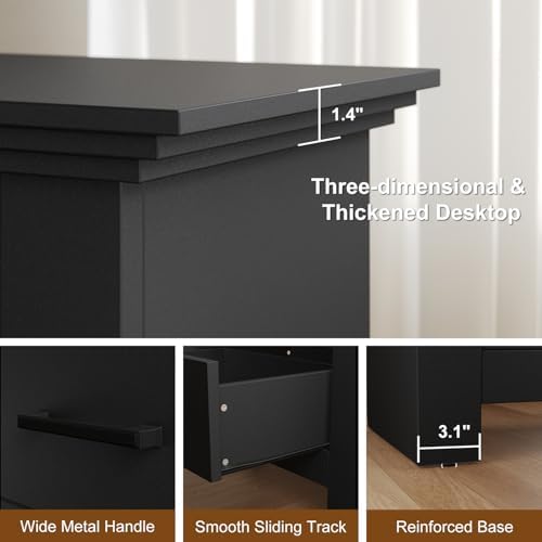 5 Drawer Dresser for Bedroom, Wood Dresser Chests of Drawers with Metal Handle, 47" Tall Vintage Design Storage Dressers for Bedroom, Cabinet Organizer Drawers for Hallway, Entryway, Closet, Black