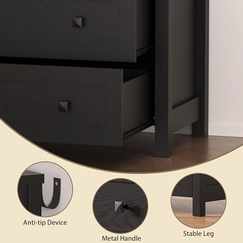 BORNOON 3-Drawer Dresser, Small Wooden Chest of Drawers with Metal Knobs, Water-Resistant Top, Storage Organizer with Anti-Tip Kit for Bedroom, Nursery, Living Room