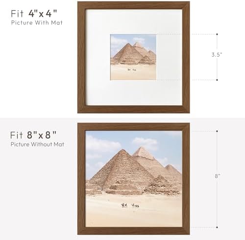 8x8 Picture Frames, Solid Oak Wood 8x8 photo Frame with Mat to 4x4