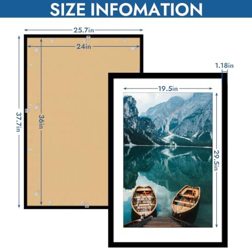 Hongkee 24x36 Poster Frame Set of 4, 24 x 36 Black Wood Style(Mat 20x30)
