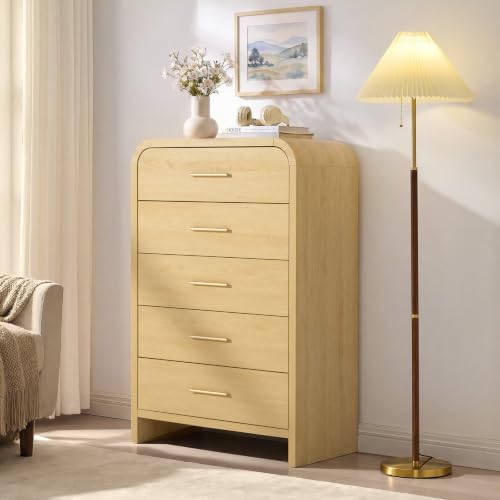 Curved Drawer Dresser for Bedroom with 5 Drawers, 31'' Wide Chest of Drawer