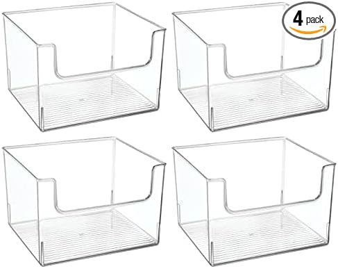 mDesign Modern Plastic Open Front Dip Storage Organizer Bin Basket for Household Organization - Shelves, Cubby, Cabinet, and Closet Organizing Decor - Ligne Collection - 4 Pack - Clear